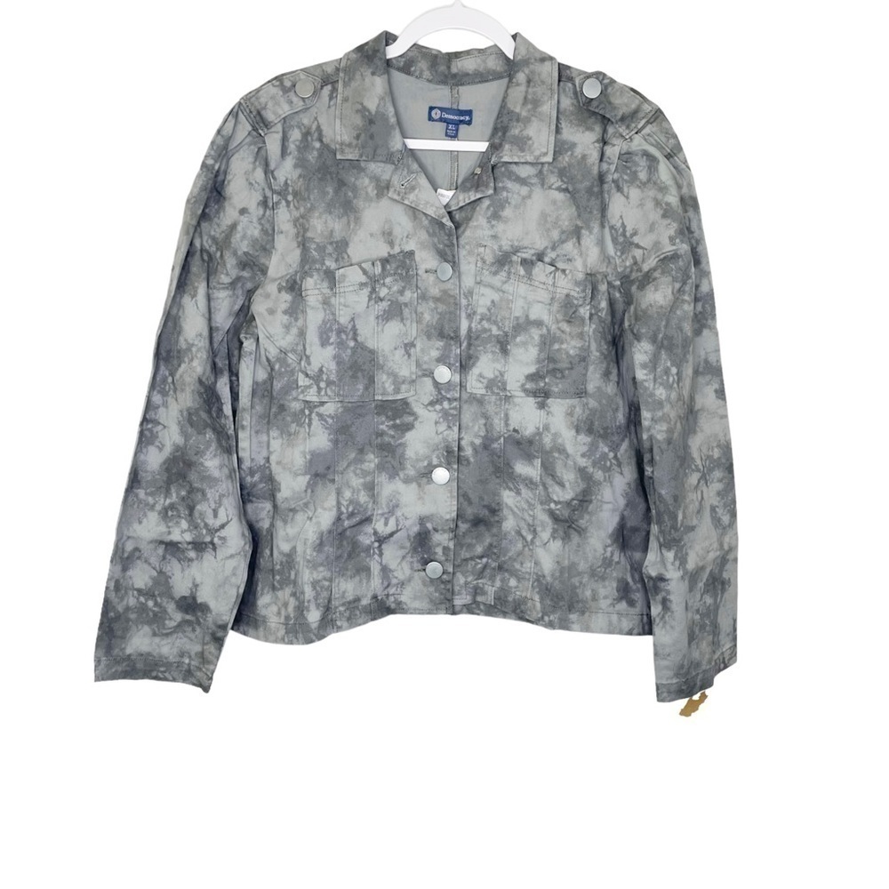 Democracy Seamed Denim Military Jacket Stormy Sea Tie Dye Gray NWT